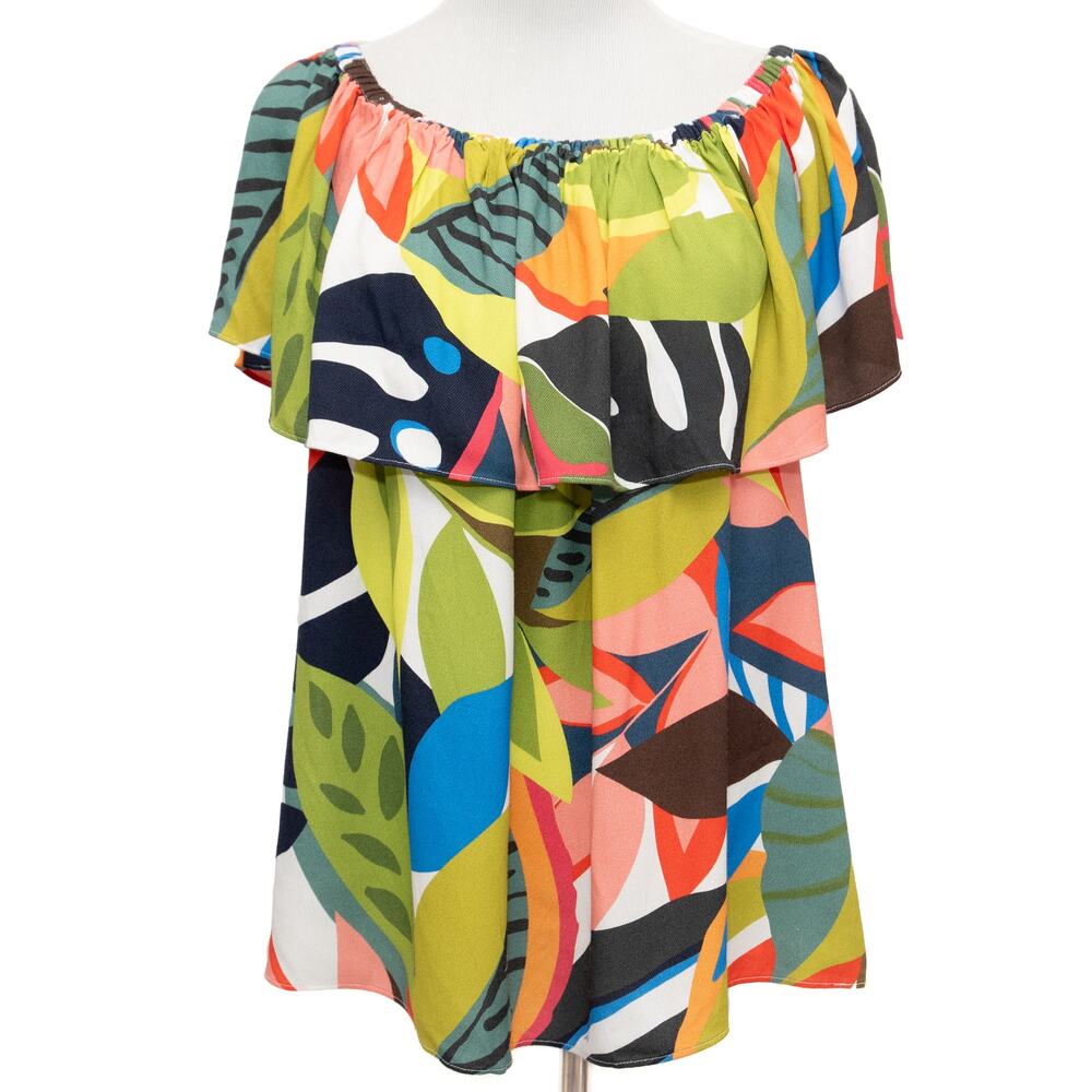 New Trina Turk Agua Caliente Off The Shoulder Leaf Print Top Size XXL